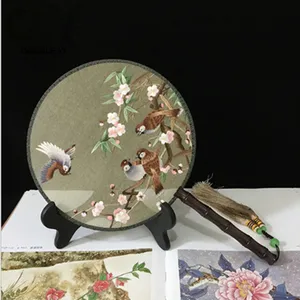Custom Lady Silk Hand Fans Chinese Handmade Su Embroidery Wood handheld Fans