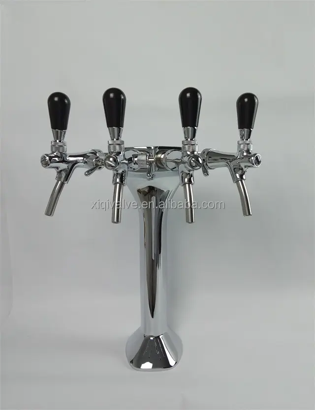 XIQI Silver chromed plated brass four taps snake beer font 4 ways cobra tower with european flow control tap
