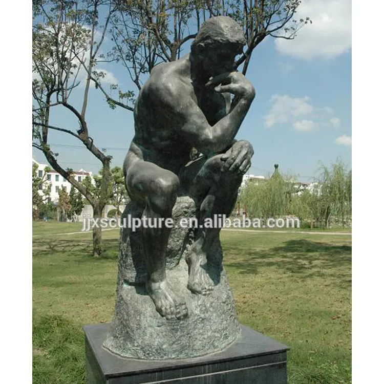 실물 크기 고명한 Rodin 금속 고급장교 정원을 위한 사상가 조각품 청동 Stitting 누드 남자 동상