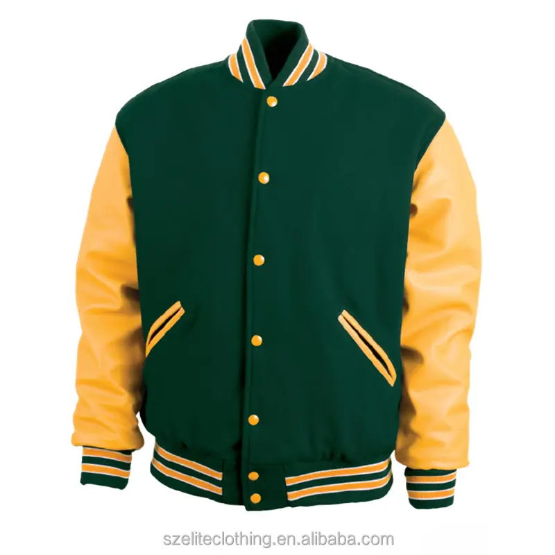Hot Sale Top Quality Green and Yellow Baseball Varsity Jacket for Mens