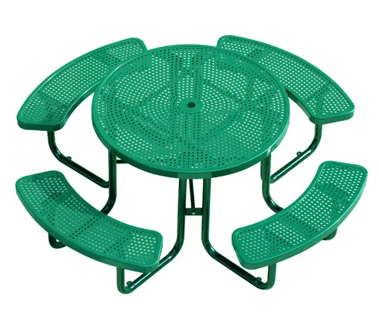 벤치 매점 식당 테이블과 우산 구멍과 의자 세트 야외 상업 라운드 금속 스틸 피크닉 테이블