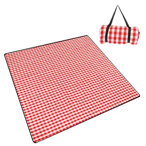 Japan Amazon hot sale black/red grid camping travel acrylic picnic blanket