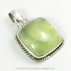 Nuevo diseño verde Prehnita piedra preciosa colgante indio hecho a mano plata joyería fina colgantes y dijes - Product Image 2