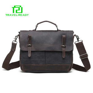 Cuero genuino bolsas para portátiles maletín de lona bolsa de mensajero en bicicleta - Product Image 1