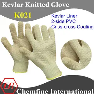 Resistente al corte de kevlar guantes de punto con 2- lado amarillo criss- cruz de recubrimiento de pvc