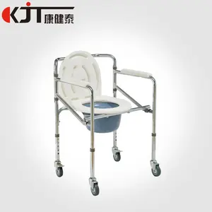 Silla de ducha de Hospital con ruedas, asiento de inodoro con cubo de altura ajustable para pacientes y ancianos, cómoda de acero