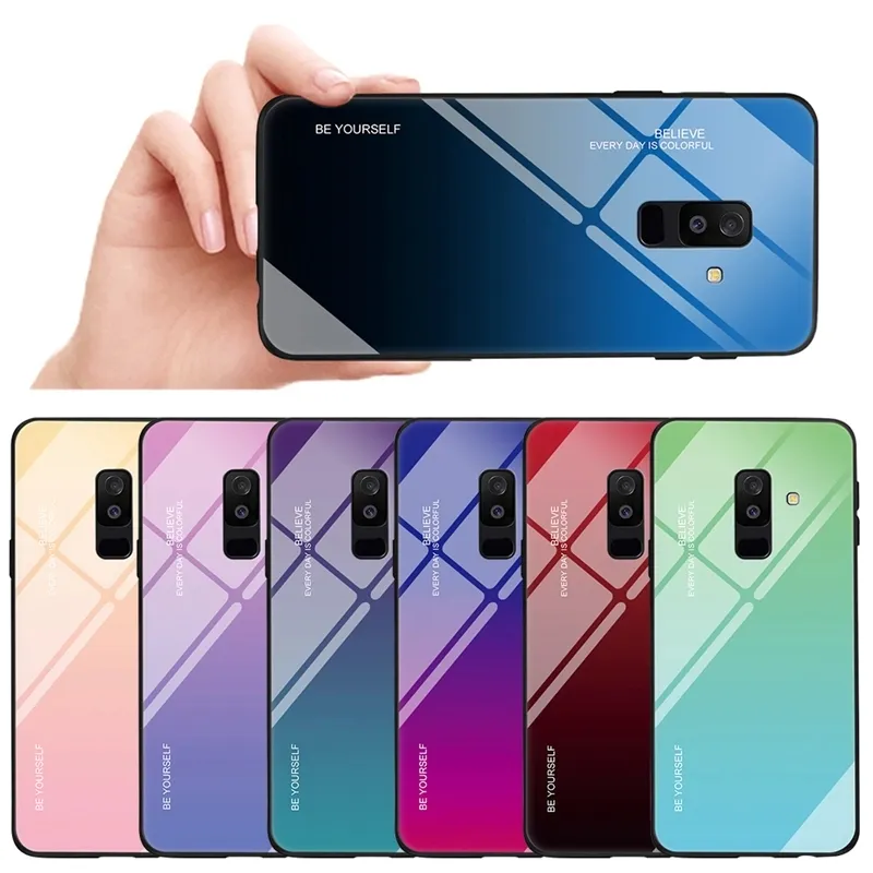 Gradient Color design Tempered Glass Mobile Back Cover Case For Samsung For Galaxy Note 8 9 S8 S9 S10 5G A6 A7 A8 J4 J6 J8 Plus