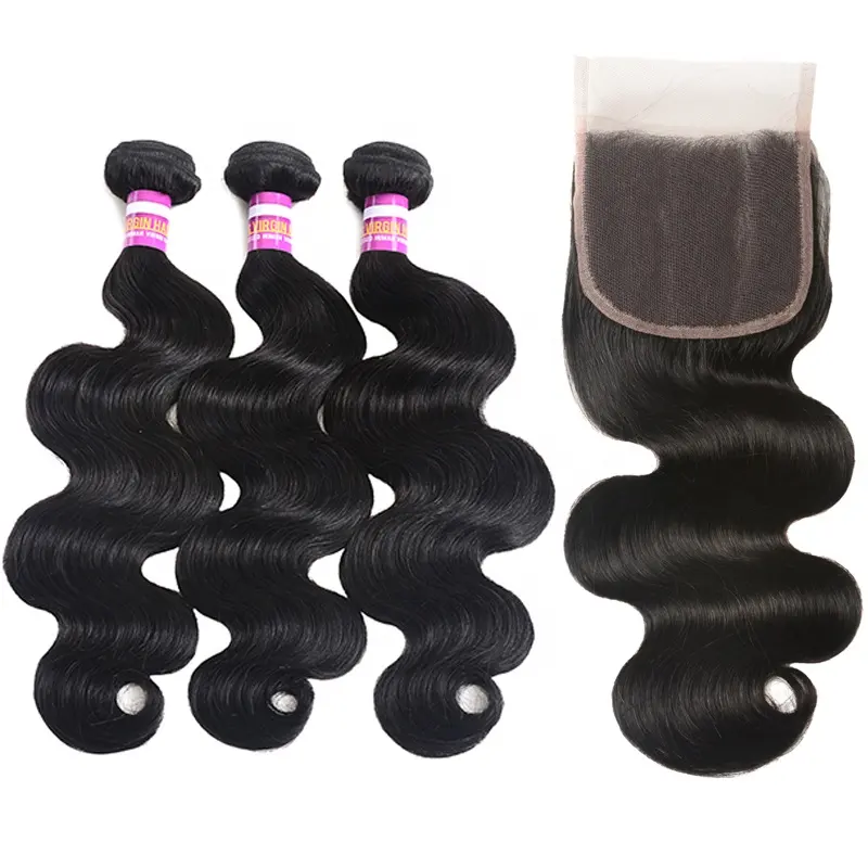 Ms Mary Body Wave Virgin Brazilian Hair 3Bundles With 1Pc Lace Closure 4*4 Grade 10A Remy Human Hair Natural Color Free Shipping