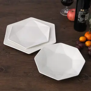 Placa hexagonal de porcelana branca p22, plataformas para servir