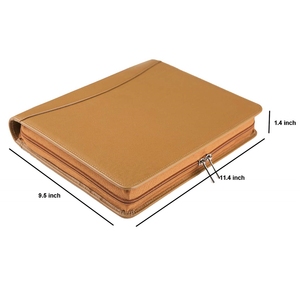 Document Padfolio Personalized Business Brown Zipper File Folder Business PU Leather <strong>A4</strong> <strong>Portfolio</strong> - Product Image 3