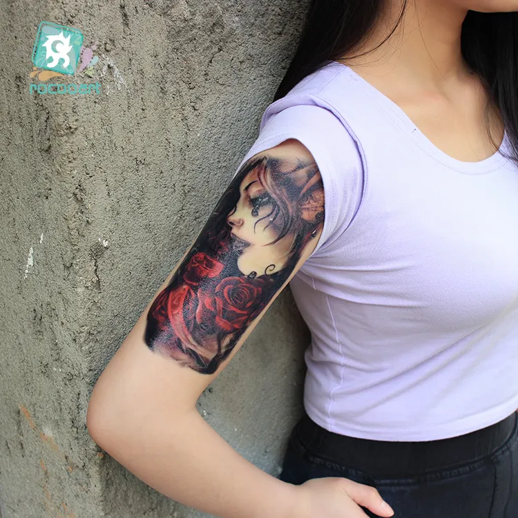 Personage Half Arm Tattoo Design Body Sticker Tattoo Waterproof Temporary Cool Women Man Sealed Bag or Customized Large 2-3days