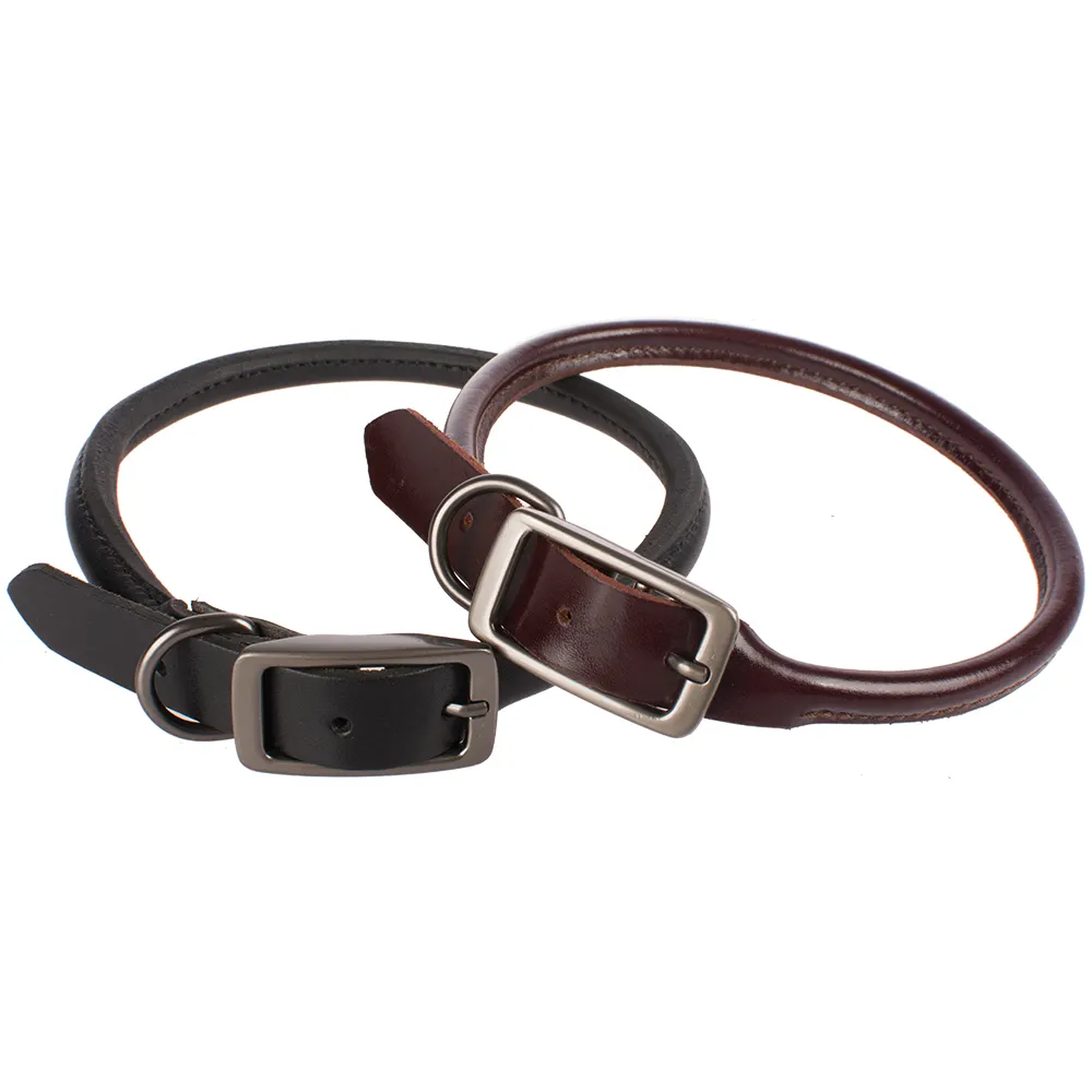 high quality round soft leather dog pet collars