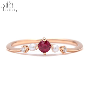 18K vàng tự nhiên <span class=keywords><strong>Ruby</strong></span> nhẫn với ngọc trai nước ngọt và kim cương embellishments Vòng tinh tế cho nữ - Product Image 1
