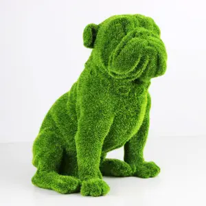 Grass flocked effect animal poly resin dog figure