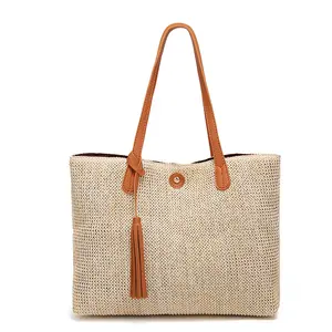 Bolsa de palha trançada artesanal em rattan, bolsa para praia do vietnã