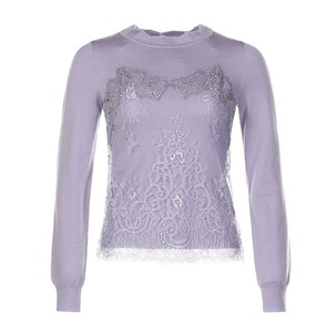Maglione Vintage da Donna <span class=keywords><strong>con</strong></span> Motivo Floreale <span class=keywords><strong>in</strong></span> <span class=keywords><strong>Pizzo</strong></span> Lavorato a <span class=keywords><strong>Maglia</strong></span> <span class=keywords><strong>con</strong></span> <span class=keywords><strong>Pizzo</strong></span> Viola Top Base per Signore Stile Autunnale - Product Image 1