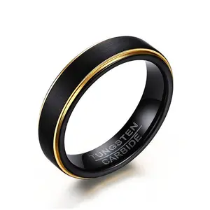 Perhiasan bagus cincin Tungsten hitam dan emas tipis 5mm akhir Matte disikat Wanita Pria