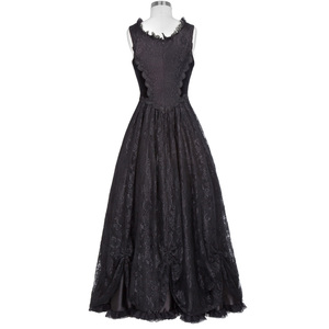 BP000378 Retro Vintage Gothic <span class=keywords><strong>Victorian</strong></span> สไตล์ U-คอลูกไม้และชุดซาติน