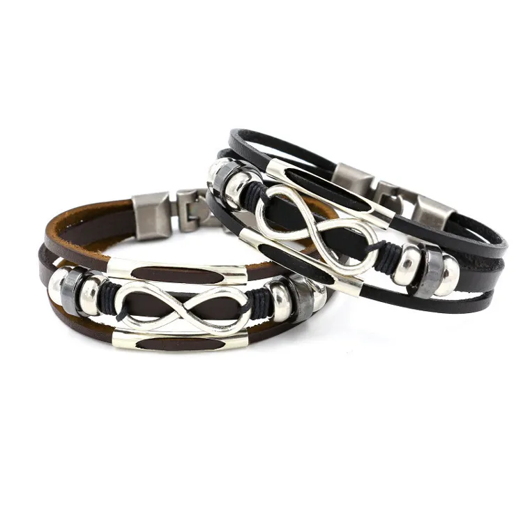 Wholesale custom printed jewelry alloy mens braided leather bracelet