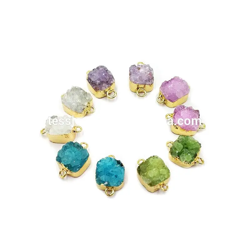 Bijoux fantaisie, Mini accessoire de bijouterie carré, druse, perles en pierre géode, pendentifs, connecteur, breloques en pierre