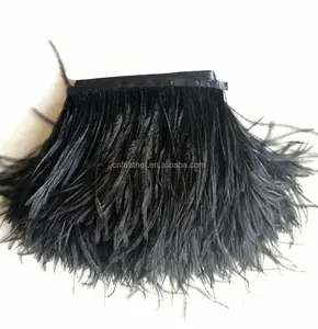 Sale barato negro 15-20 cm triple capa avestruz plumas franja recorte