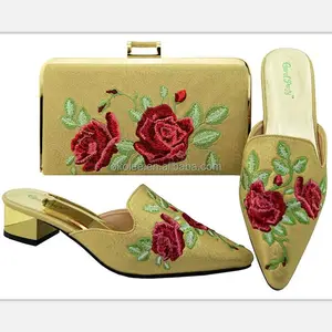 KB8491 New fashion design Silver women dress embroidery flower shoes and matching bags