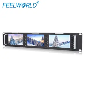 2RU triple 5 inch rack mount broadcast field lcd monitor with Tally Indicator Light