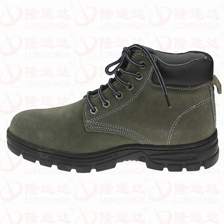 Çimento orta kesim gri süet deri erkek güvenlik ayakkabıları çin kauçuk taban kaymaz güvenlik botları