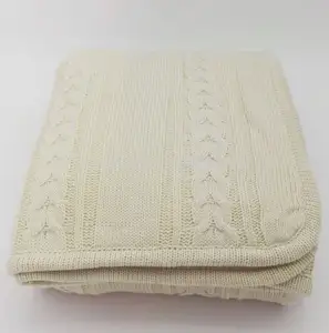 ZERO DEFECT 7gg 100% acrylic cotton wool chunky boucle cable knit thermal throw blanket, whole sale lots