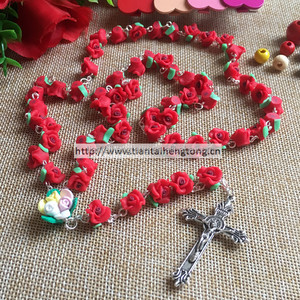 <strong>Candy</strong> Bright Color Soft Ceramic Beads Rose Rosary Catholic Crucifix <strong>Necklace</strong> - Product Image 5