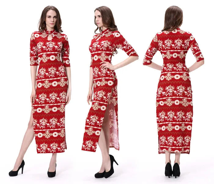 Women Open Leg Modern Chinese Traditional Sexy Cheongsam Dress