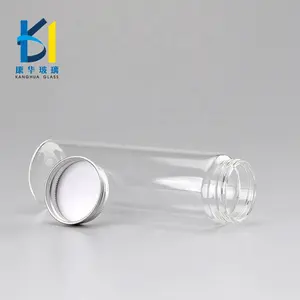 Chinese New Design 50ml Clear Glass Testing Tube Bottle Vial Aluminum Screw Cap 180ml 220ml