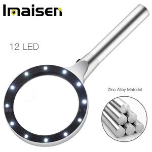 5X 10X LED Lighted Handheld <strong>Magnifier</strong> with 12 <strong>Lights</strong> for Reading, Zinc Alloy Metal Material <strong>Magnifier</strong>, <strong>Light</strong> Adjustable - Product Image 4