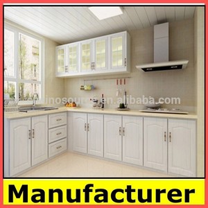 moderno blanco laminado de pvc armario de la <span class=keywords><strong>cocina</strong></span> del gabinete de diseño de la puerta precio - Product Image 1
