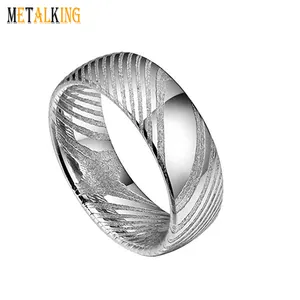 8mm Silver Damascus Steel Ring Domed Men's Wedding Band Comfort Fit
