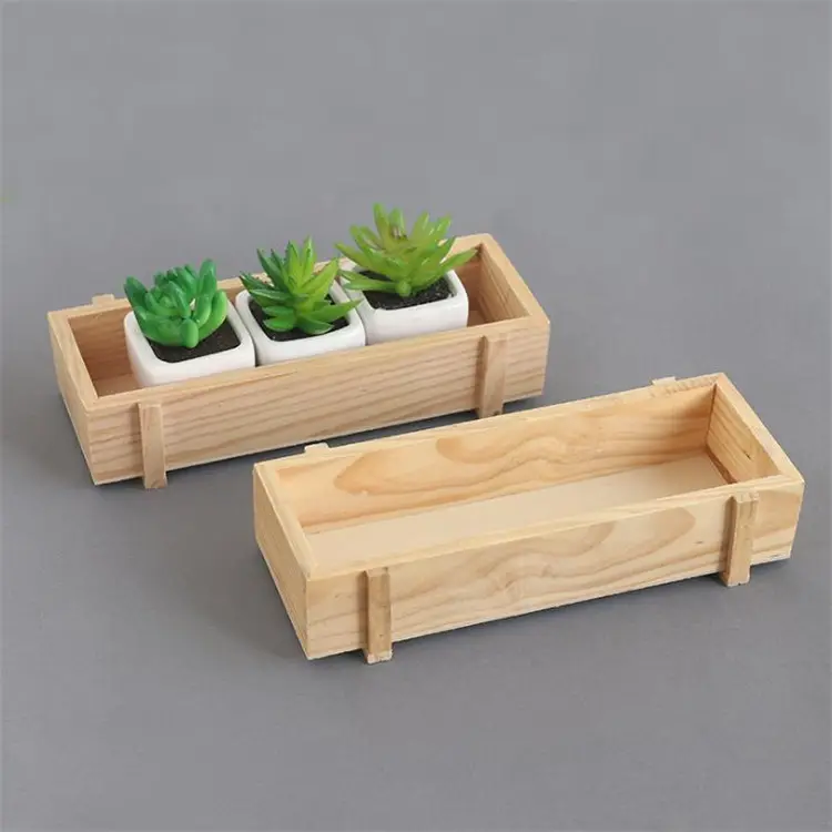 Venta caliente de escritorio pequeño de madera caja de planta plantas suculentas pendientes de madera de pino caja Decoración