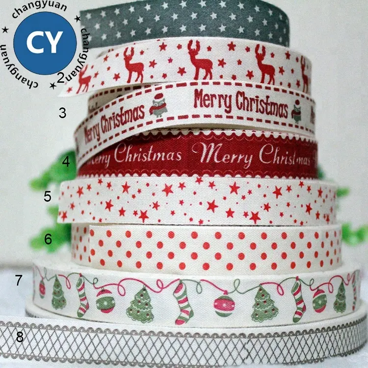Ribbon Printed 100% Cotton Ribbon Wholesale Custom 1 Cm 2 Cm 3 Cm Pattern Printed Christmas Cotton Ribbon