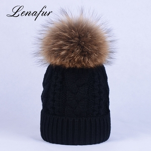 Personalized twist THREAD knitted natural raccoon fur POM hat - Product Image 5