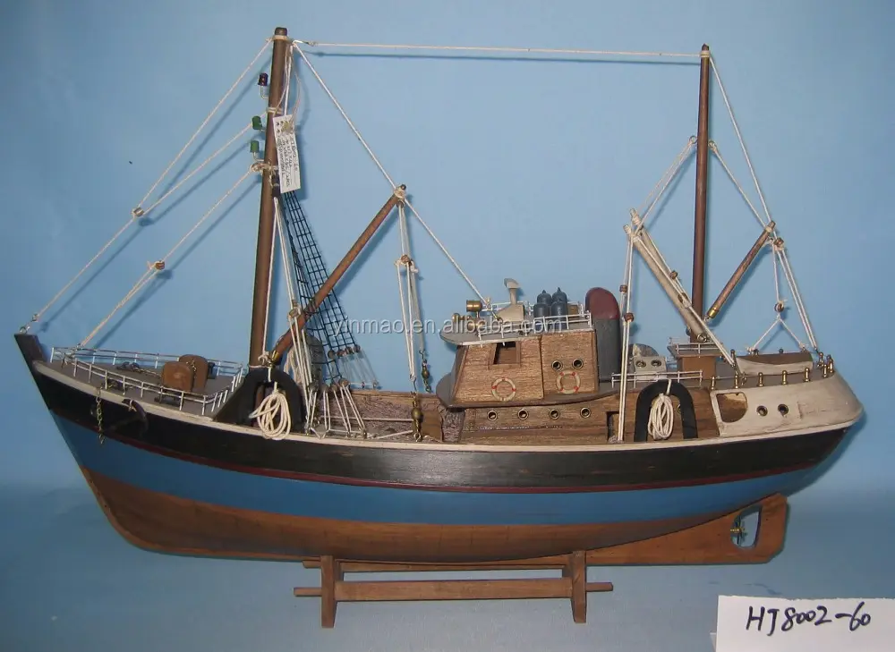 Wooden Fish/Shrimp/Crab ship model, Length 60cm , 2 stand masts old style Fishing boat model