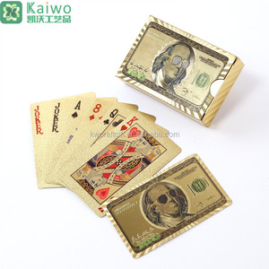 Cartes <span class=keywords><strong>de</strong></span> <span class=keywords><strong>jeu</strong></span> <span class=keywords><strong>de</strong></span> poker plaquées or 24 carats <span class=keywords><strong>100</strong></span> dollars, feuille d'or, personnalisées - Product Image 5