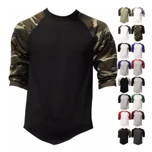 3/4 Raglan Camo Sleeve T Shirt Man Clothing Blank T Shirt Cheap Wholesale