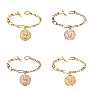 Loftily Jewelry Fashion Retro Figure Circle Bracelet Stainless steel Gold Lady Elizabeth Bracelet