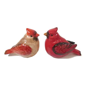 In ceramica Condimento Set Di Natale Cardinals Uccello Sale e pepe in ascesa