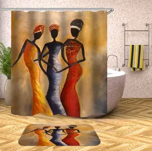 Bán Buôn Châu Phi Mỹ Phụ Nữ Rèm Tắm Tùy Chỉnh In Kỹ Thuật Số, Đồ Gia Dụng Đen Woman Shower Curtain Khách Sạn/