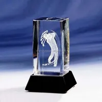 Einzigartige 3D-Lasergravurfigur Clear Crystal Golf Trophy mit individuellem Logo