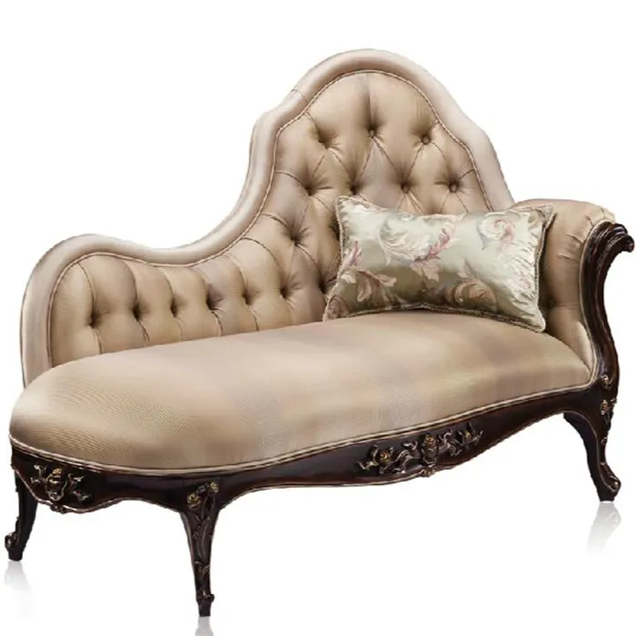 Bisini French Style Victorian Solid Wood Hand Carved Fadric Unique Chaise Lounge For Living Room Furniture BF05-151014-19