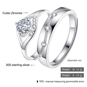 Bagues en argent plaqué en or blanc, pour couples, design populaire Amazon, bon anniversaire, 5204, 925