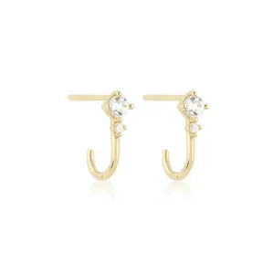 Hawaiian Jewelry Wholesale s925 Clear Cubic Zircon Letter J Hook Earring Sterling Silver