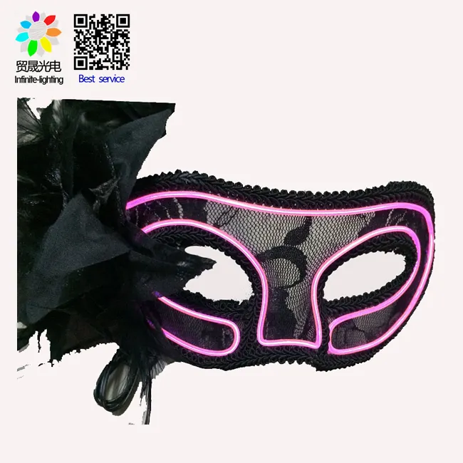 EL Wire Glowing White Lace Sexy Venetian Mask With DC-3V EL Inverter Masquerade Masks for Christmas Party Supplies