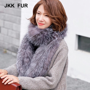 Mujeres de invierno Real Fox Fur bufanda cuello de <span class=keywords><strong>zorro</strong></span> plateado <span class=keywords><strong>Super</strong></span> moda bufanda larga - Product Image 3
